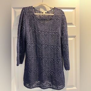 Original Coldwater Creek crocheted long- sleeved navy sweater, size 18/1X